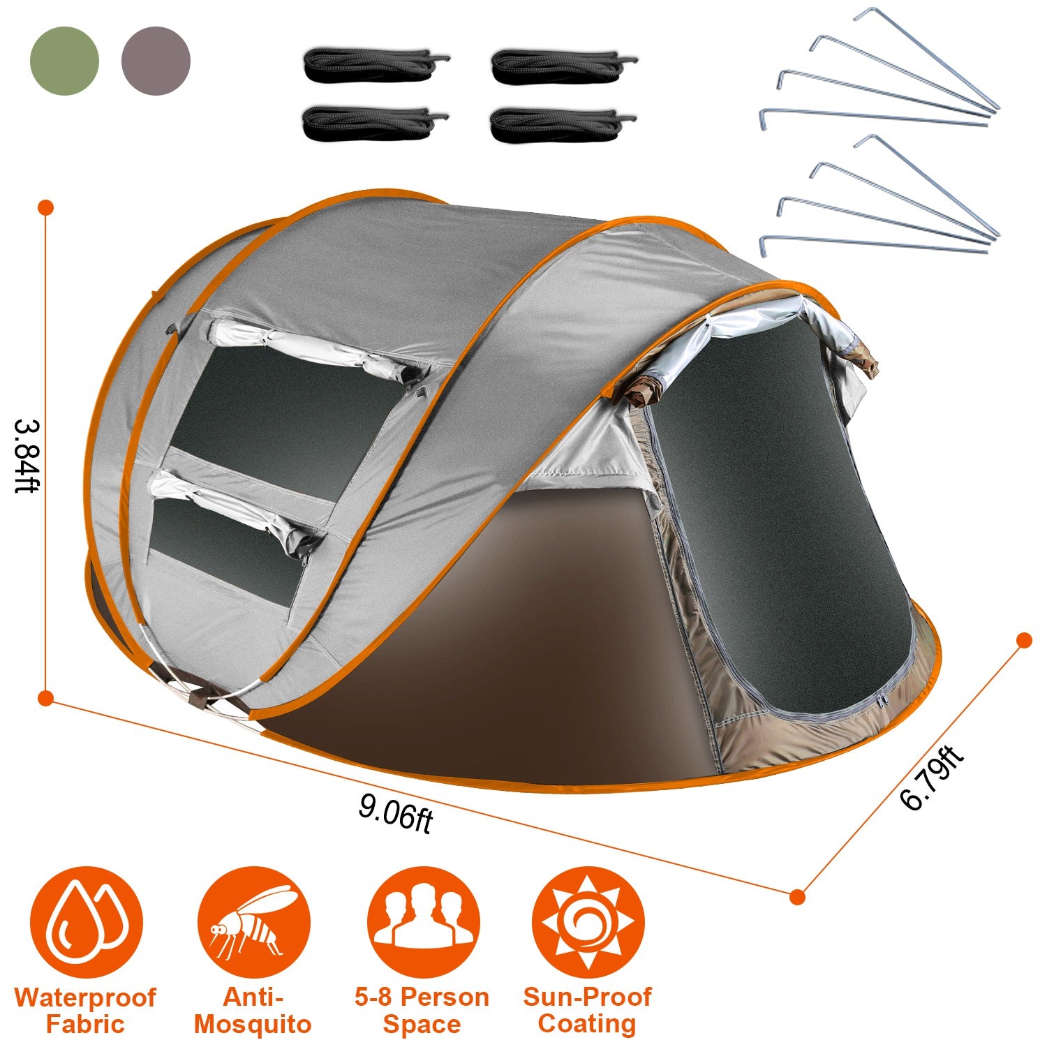 1Pc 5-8 Person Tent Automatic Setup Camping Tent Waterproof Instant Setup Tent With 4 Mosquito Net Windows Carrying Bag