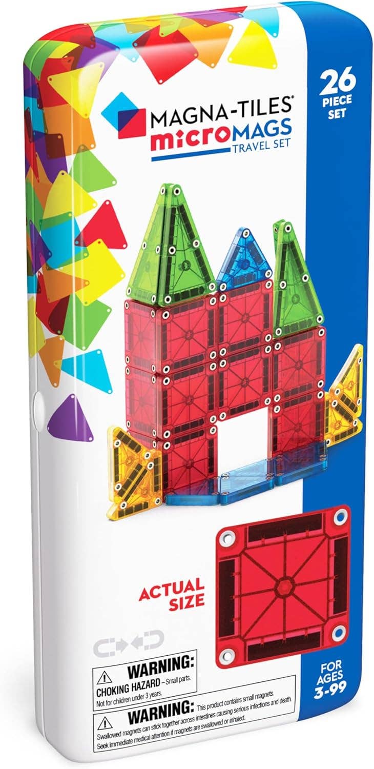 Magna-Tiles MicroMAGS 26-Piece Travel Set – Magnetic Building STEM Toy for Kids Ages 3-7, Gift for Boys & Girls