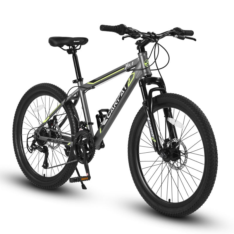 24 Inch Mountain Bike, Suitable For Boys And Girls, Steel Frame, Shimano 21 Speed Mountain Bike, With Dual Disc Brakes And Front Suspension