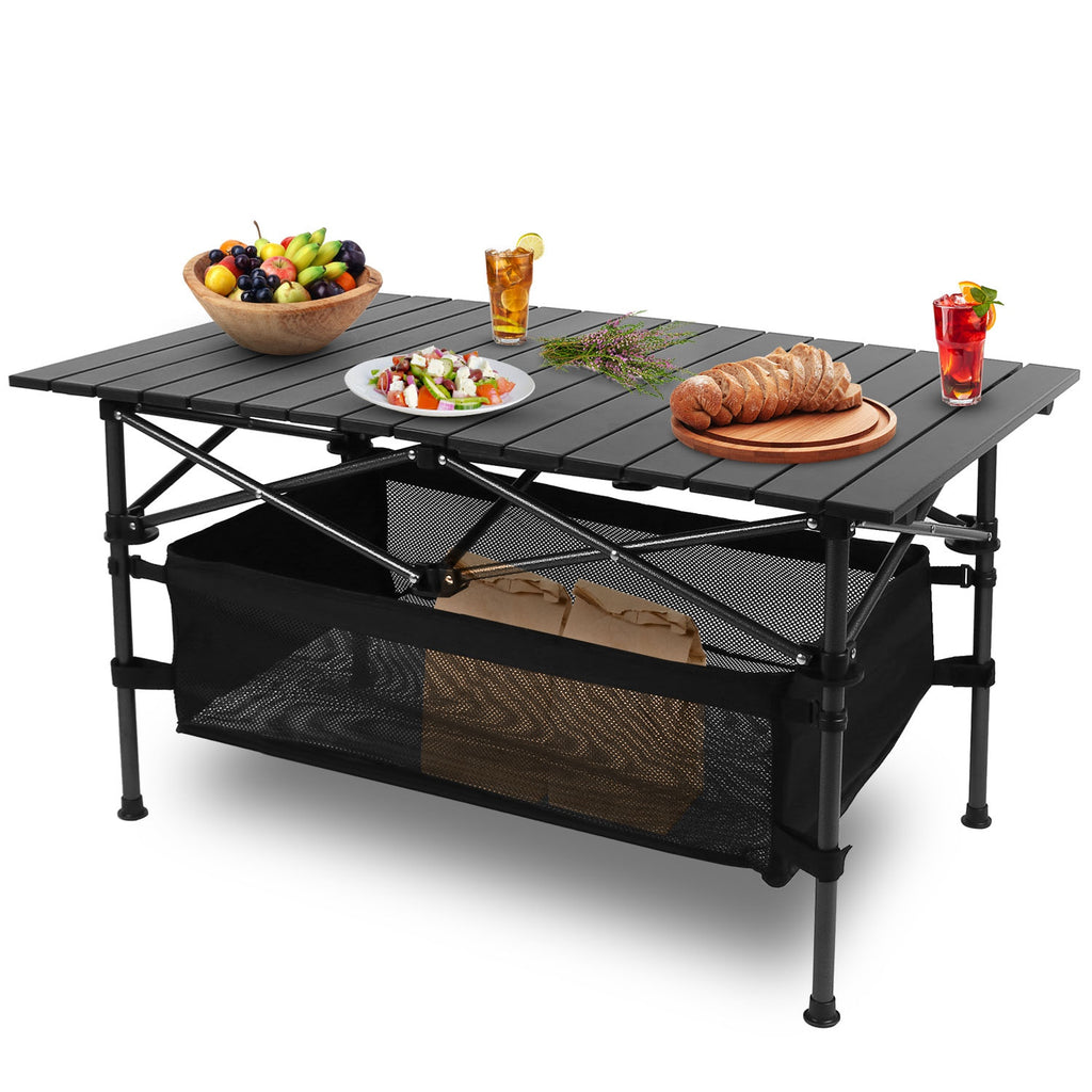 1Pc Folding Camping Table Portable Lightweight Aluminum Roll-up Picnic BBQ Desk With Carrying Bag For Outdoor Beach Backyard Party Patio