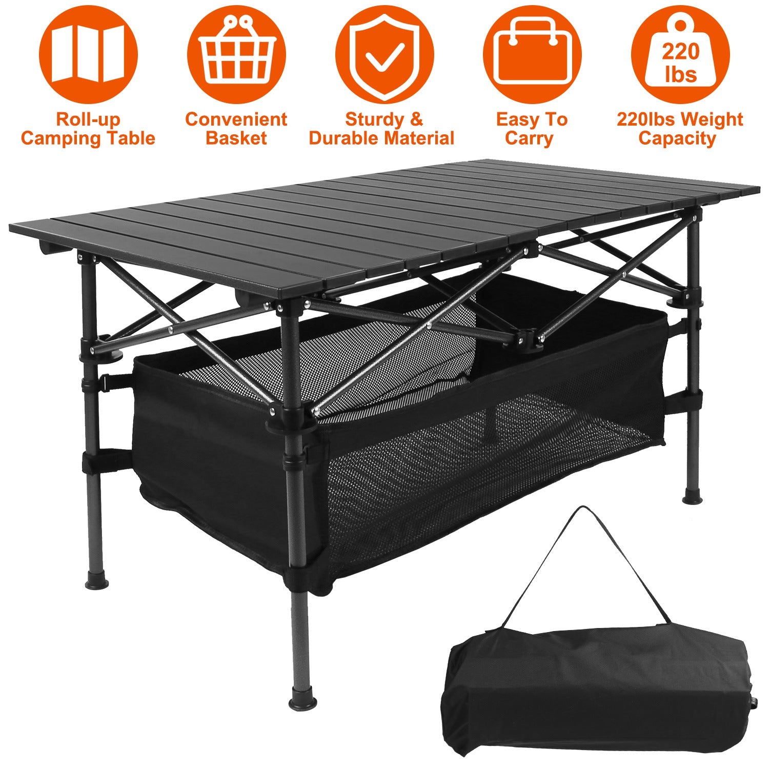 1Pc Folding Camping Table Portable Lightweight Aluminum Roll-up Picnic BBQ Desk With Carrying Bag For Outdoor Beach Backyard Party Patio