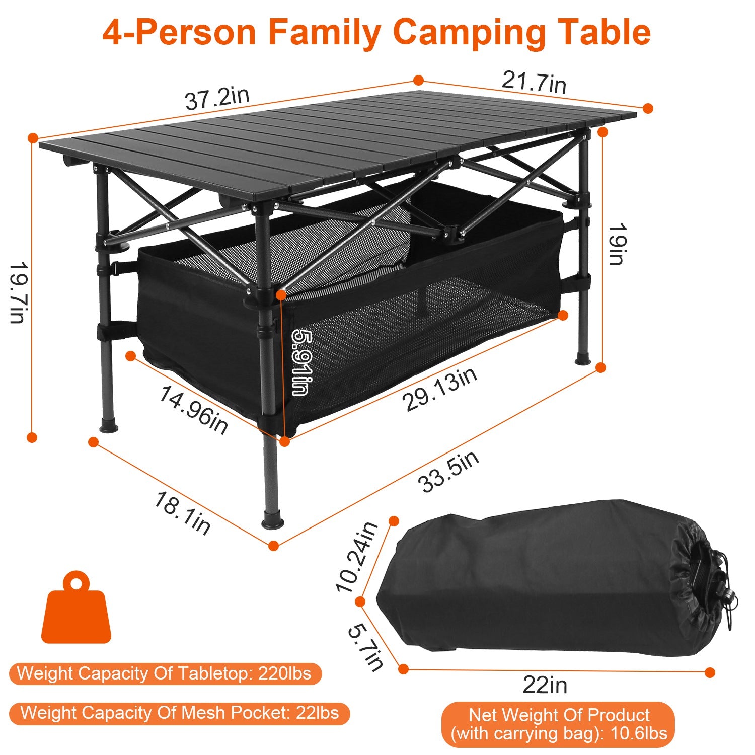 1Pc Folding Camping Table Portable Lightweight Aluminum Roll-up Picnic BBQ Desk With Carrying Bag For Outdoor Beach Backyard Party Patio