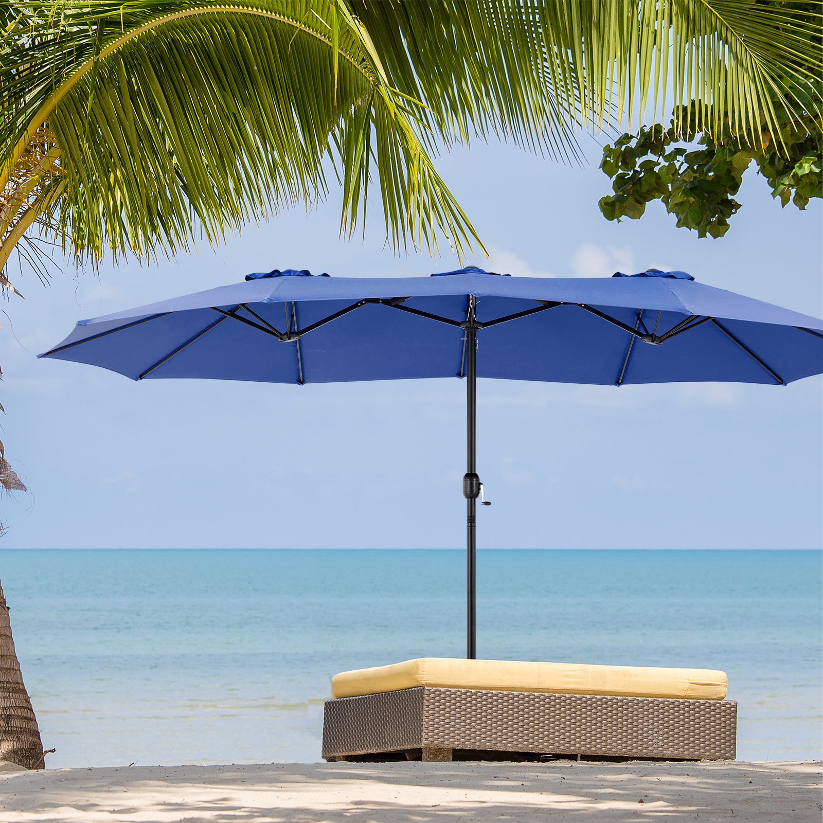 15ft Large Patio Umbrella With Base Included, Rectangle Table Umbrella Outdoor Patio, Outside Umbrellas For Deck, Market, Backyard