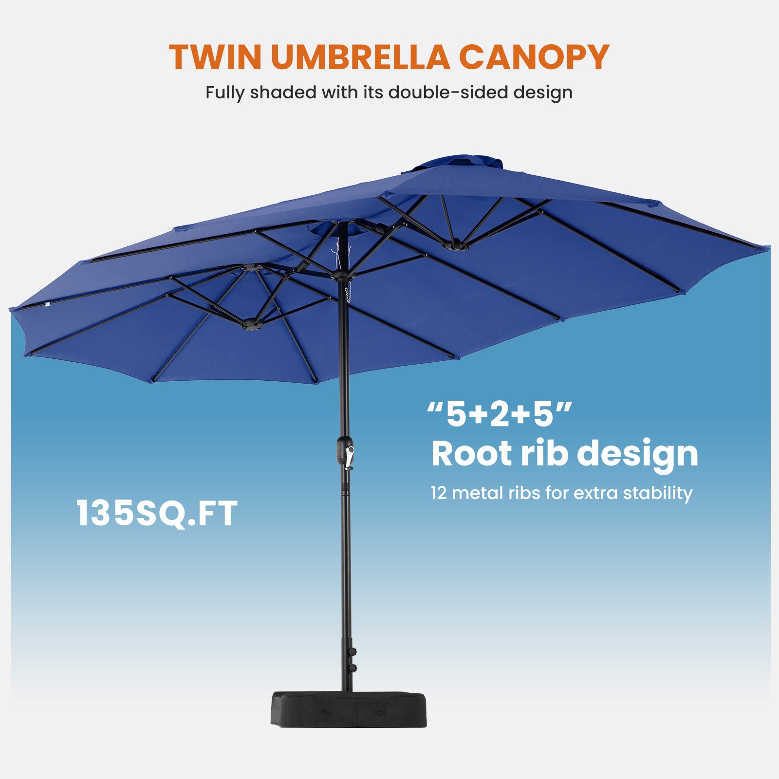 15ft Large Patio Umbrella With Base Included, Rectangle Table Umbrella Outdoor Patio, Outside Umbrellas For Deck, Market, Backyard
