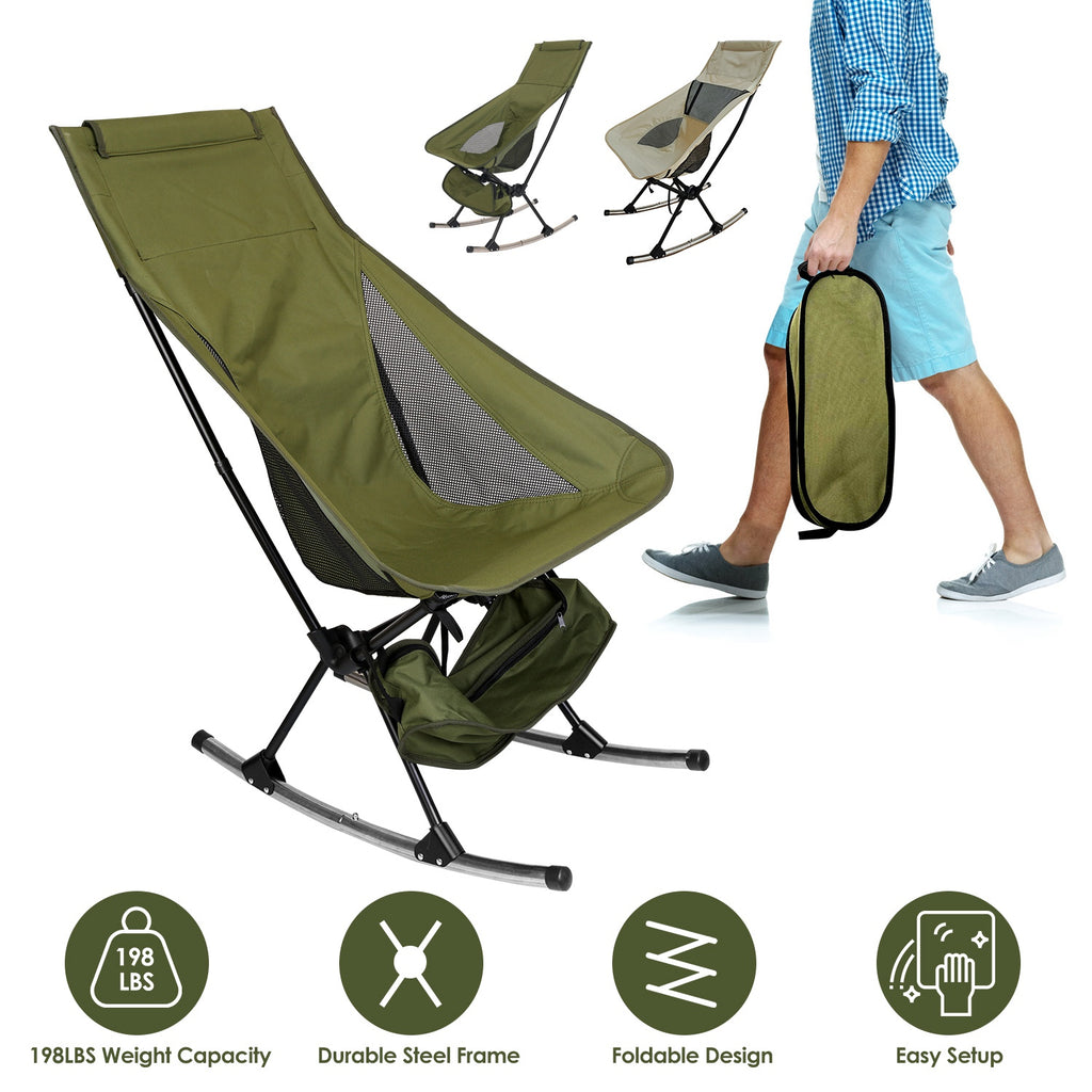 1Pc Portable Camping Rocking Chair 198LBS Weight Capacity Included Carry Bag High Back Rocker Chair For Patio Fishing Beach Lawn Travel