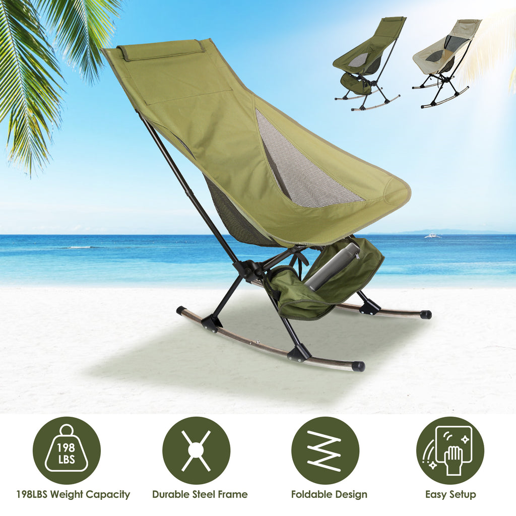 1Pc Portable Camping Rocking Chair 198LBS Weight Capacity Included Carry Bag High Back Rocker Chair For Patio Fishing Beach Lawn Travel