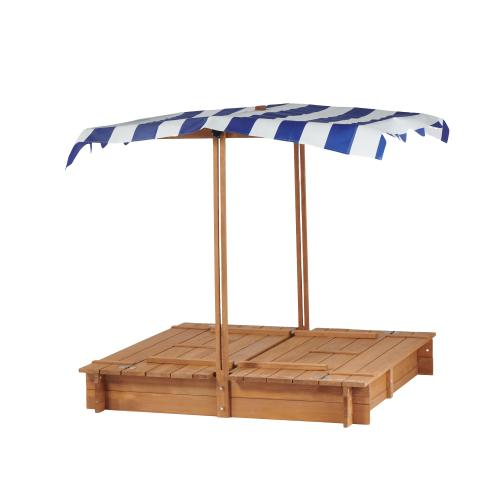 46 Inches Wooden Sandbox With 2 Foldable Benches,