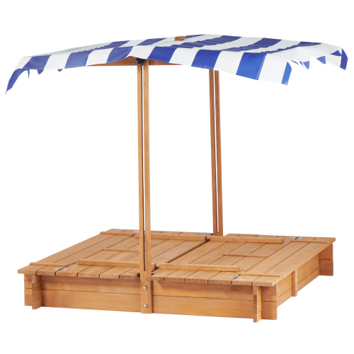 46 Inches Wooden Sandbox With 2 Foldable Benches,