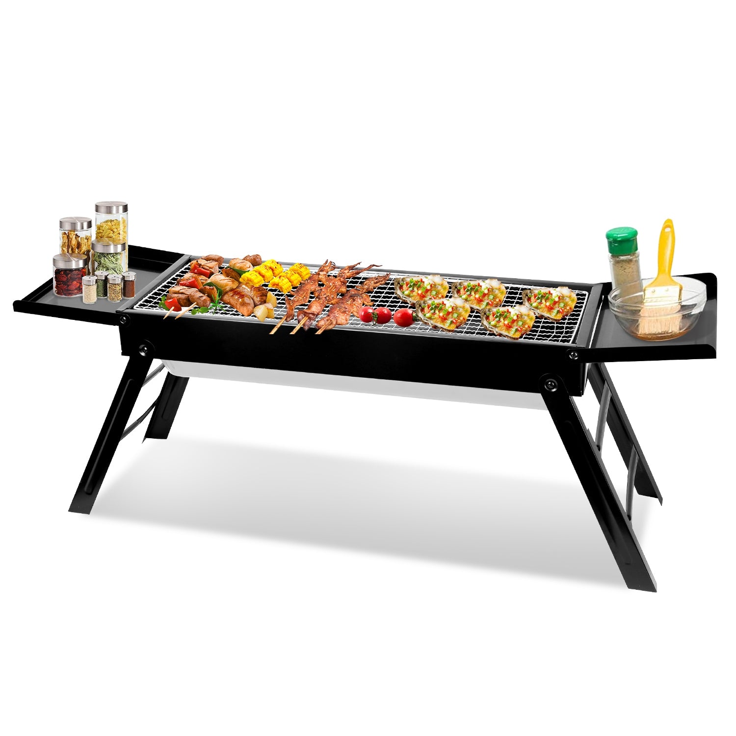 1Pc Foldable Charcoal BBQ Grill Stainless Steel Grill Net Easy Setup Portable Tabletop Barbecue Grill For Camping Picnic Outdoor Party Yard