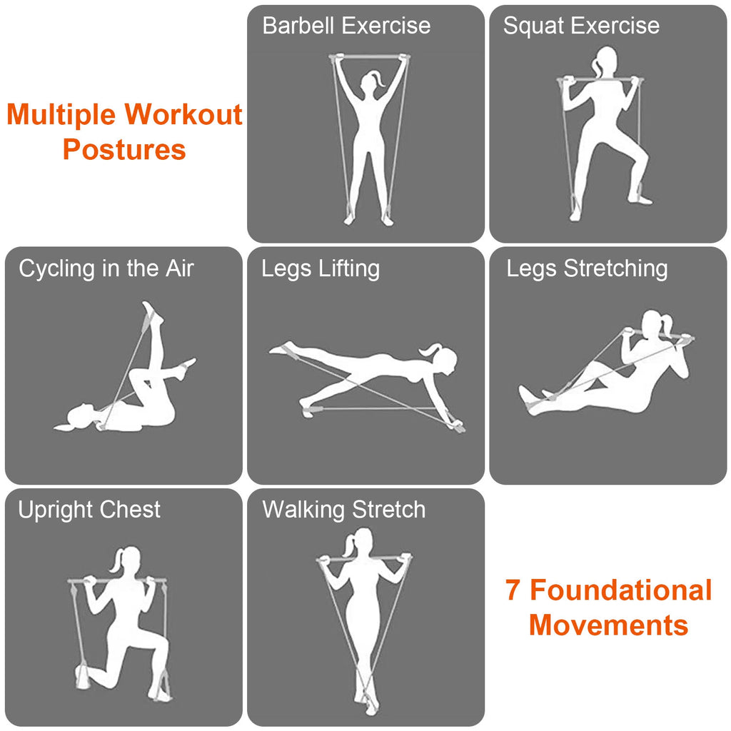 100LBS OR 180LBS Band Options - 1Pc Pilates Bar Kit Pilates Yoga Toning Bar Set Beginners Intermediates Professionals 4 Elastic Resistance Bands