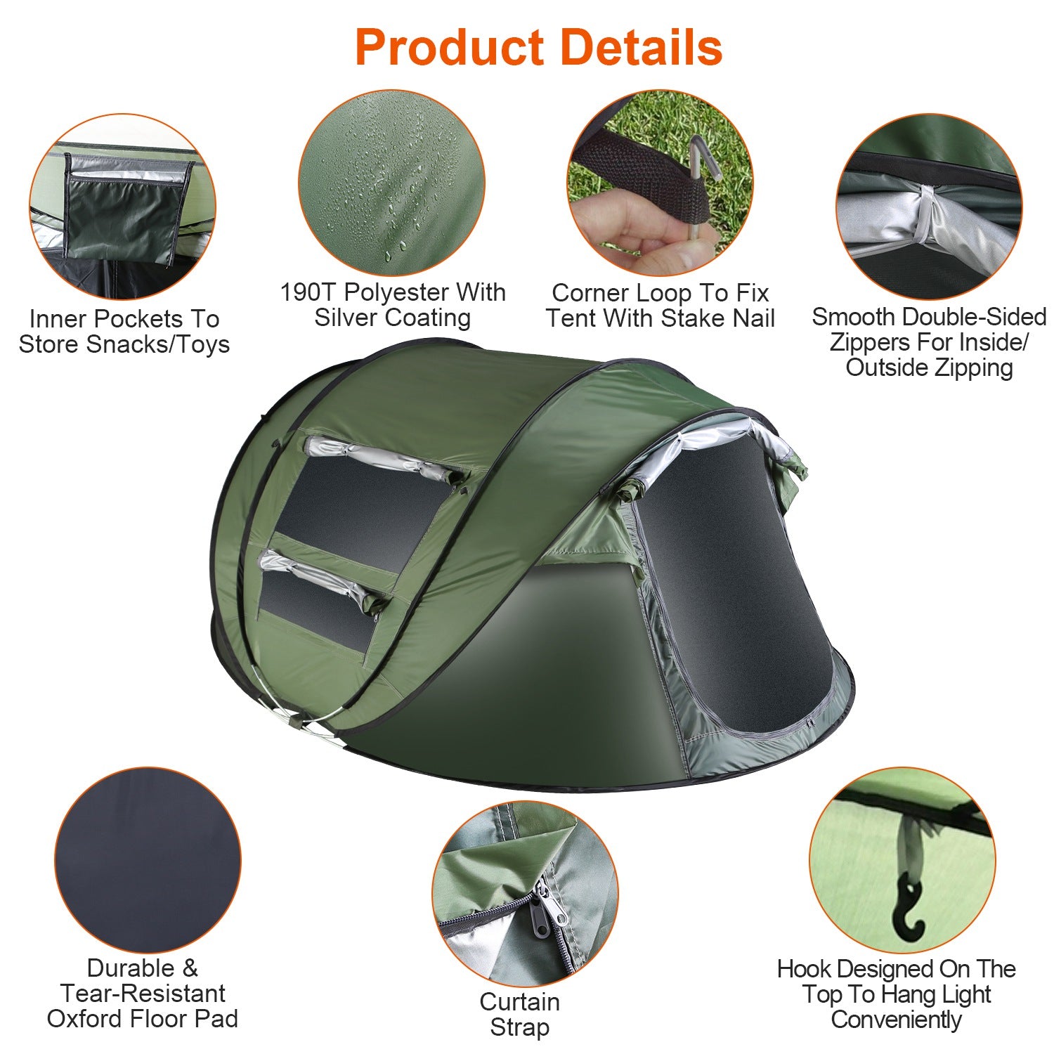 1Pc 5-8 Person Tent Automatic Setup Camping Tent Waterproof Instant Setup Tent With 4 Mosquito Net Windows Carrying Bag
