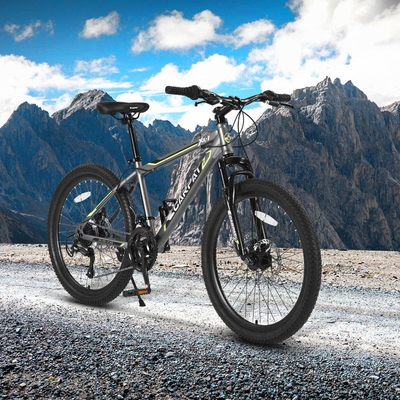24 Inch Mountain Bike, Suitable For Boys And Girls, Steel Frame, Shimano 21 Speed Mountain Bike, With Dual Disc Brakes And Front Suspension