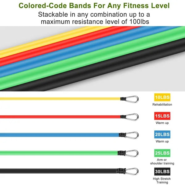 11Pcs Resistance Bands Set Fitness Workout Tubes Exercise Tube Bands Up