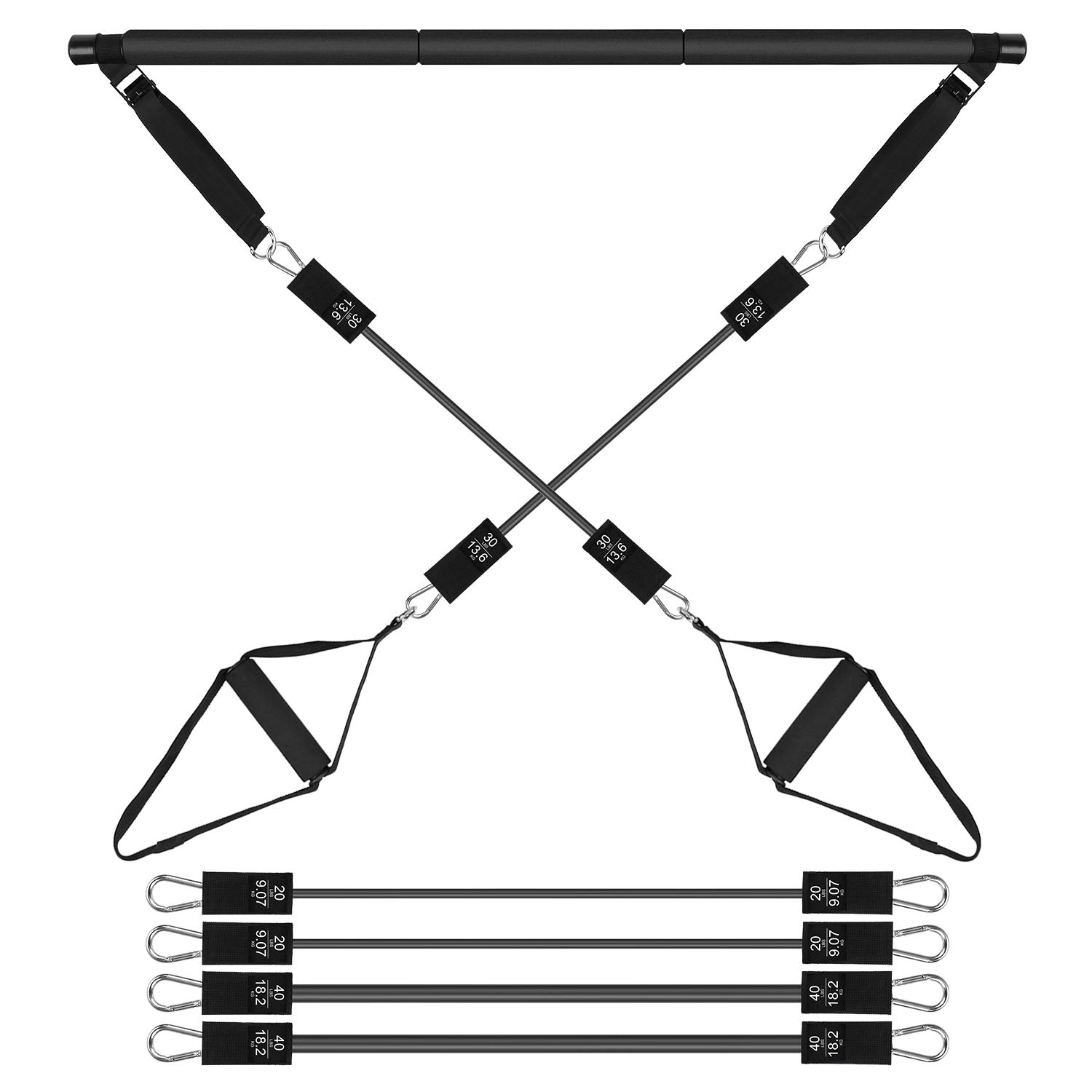 100LBS OR 180LBS Band Options - 1Pc Pilates Bar Kit Pilates Yoga Toning Bar Set Beginners Intermediates Professionals 4 Elastic Resistance Bands