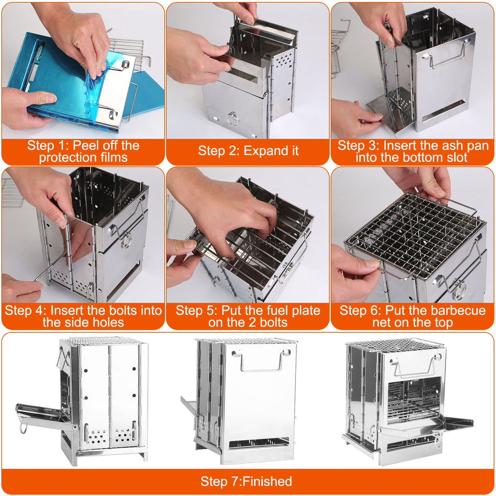 1Pc Portable Backpacking Stove For Camping Hiking Picnic BBQ Outdoor Cooker Folding Travel Charcoal Stove With Handle Carry Bag 2 Bolts