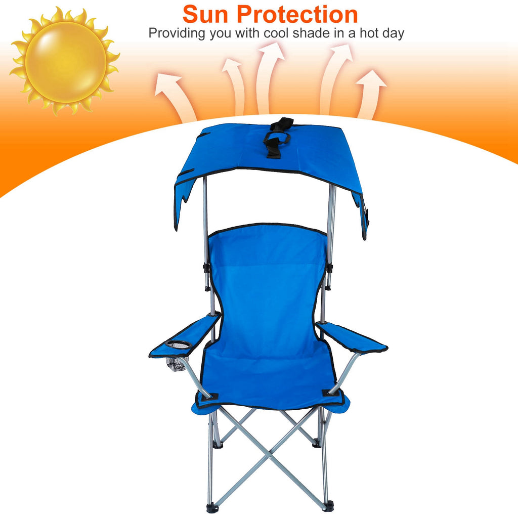 1Pc Foldable Camping Chair With Canopy Cup Holder 330LBS Max Load Folded As A Carry Bag Fedex Shipping