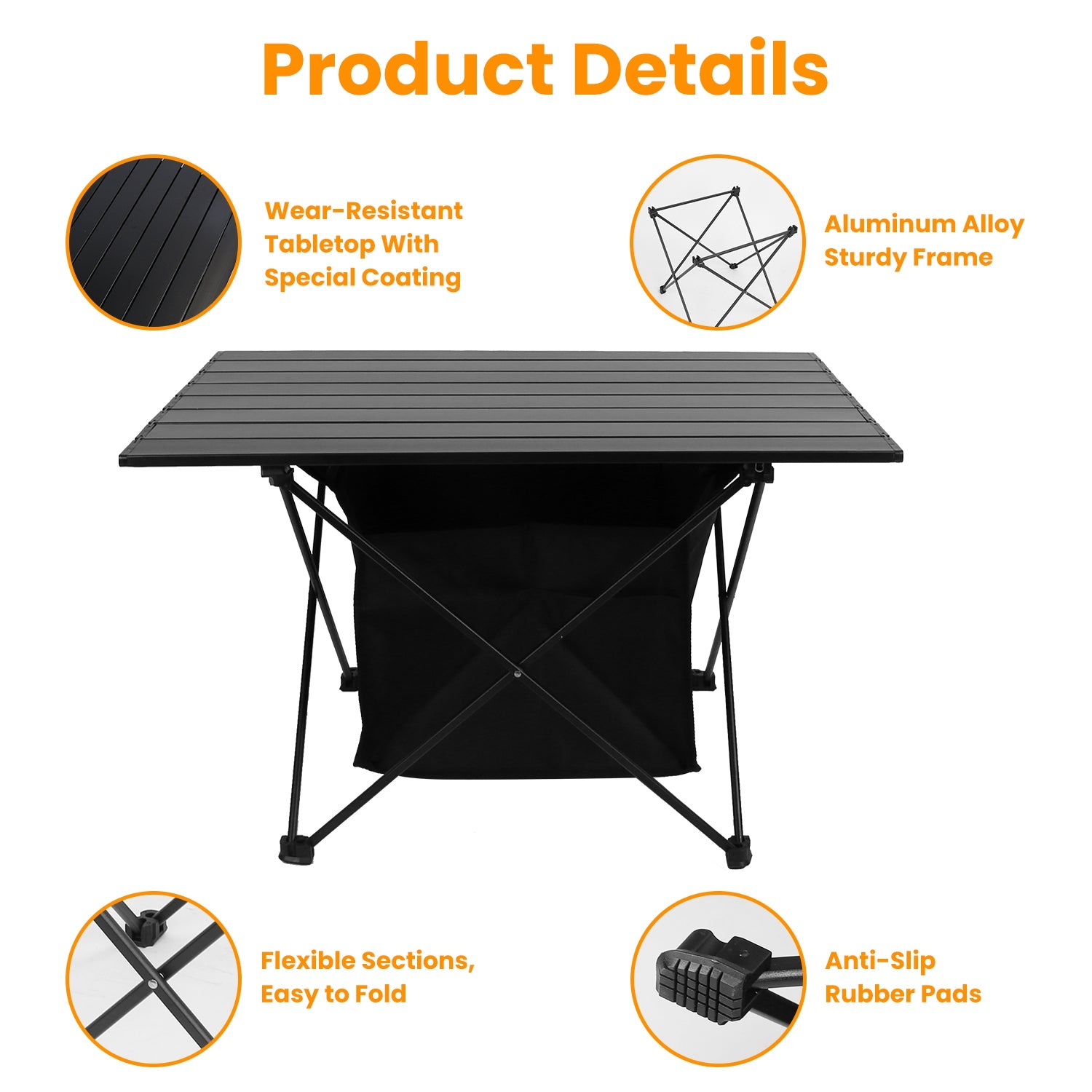 1Pc Foldable Camping Table With Storage Basket