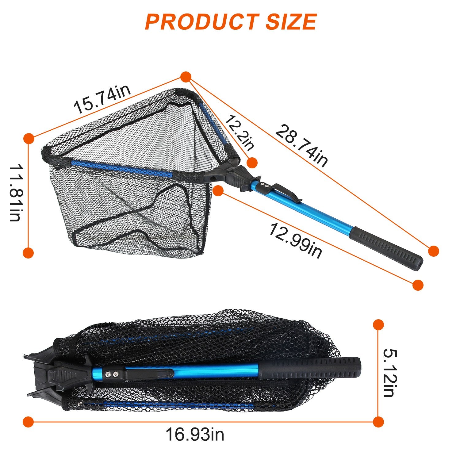 1Pc Foldable Fishing Net With Aluminum Alloy Rod EVA Handle Durable 5MM Hexagonal Nano Coating Nylon Mesh Collapsible Landing