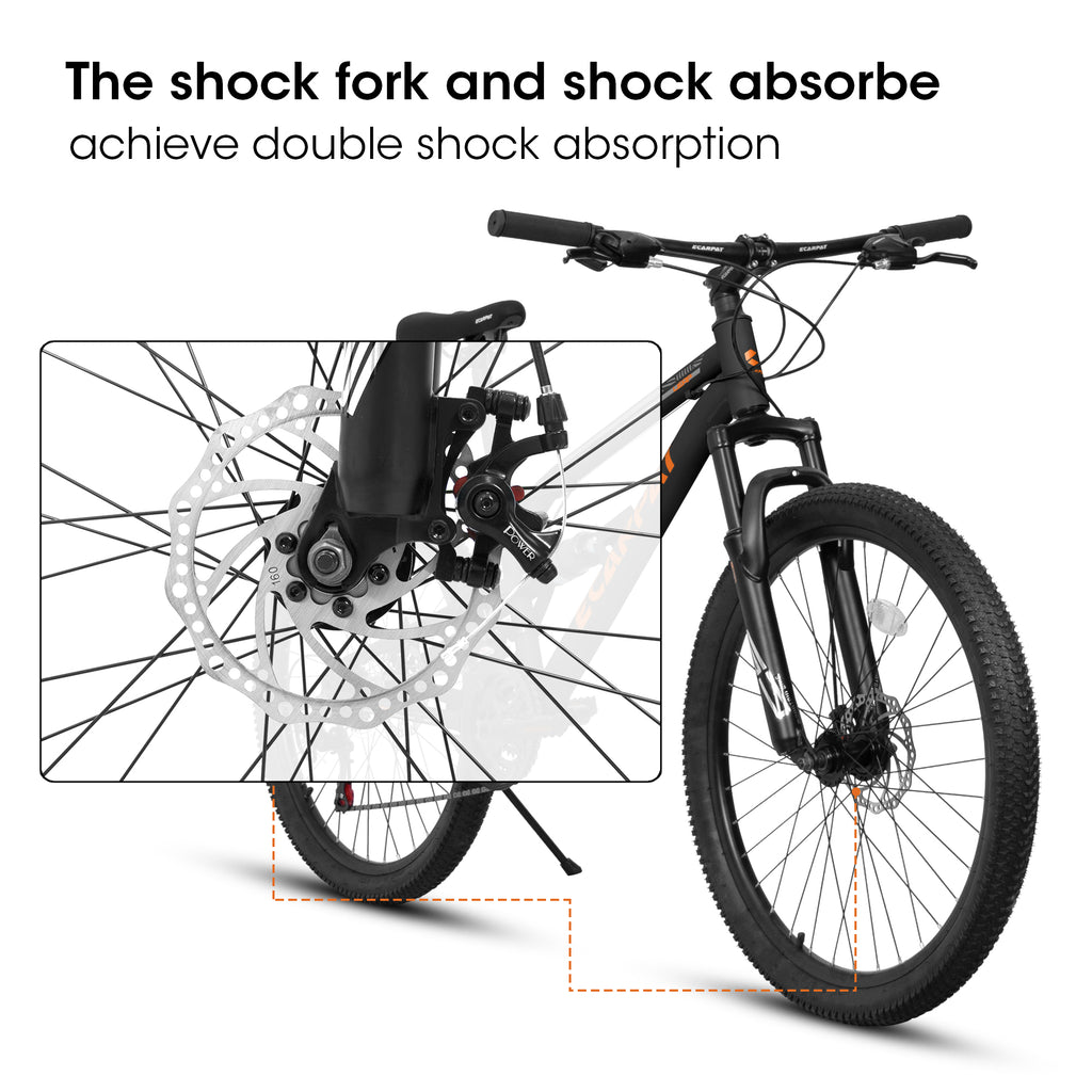 A26207 26 Inch Steel Frame Shock Fork Plus Shock Absorber 21-speed Unisex Mountain Bike