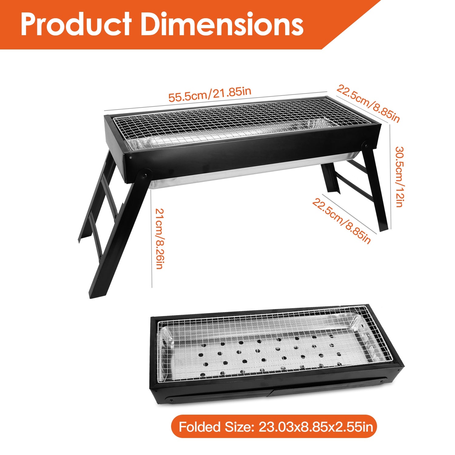 1Pc Foldable Charcoal BBQ Grill Stainless Steel Grill Net Easy Setup Portable Tabletop Barbecue Grill For Camping Picnic Outdoor Party Yard